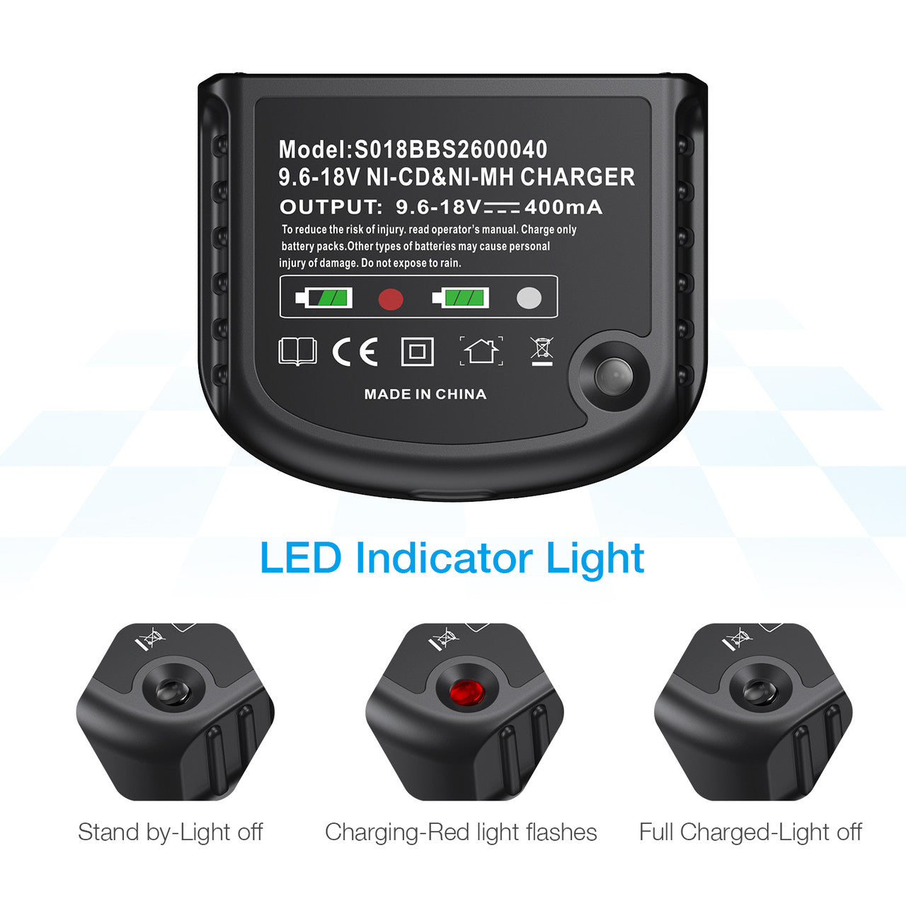 Battery Charger for Black Decker 9.6V 18V Ni Cd and Ni Mh Battery