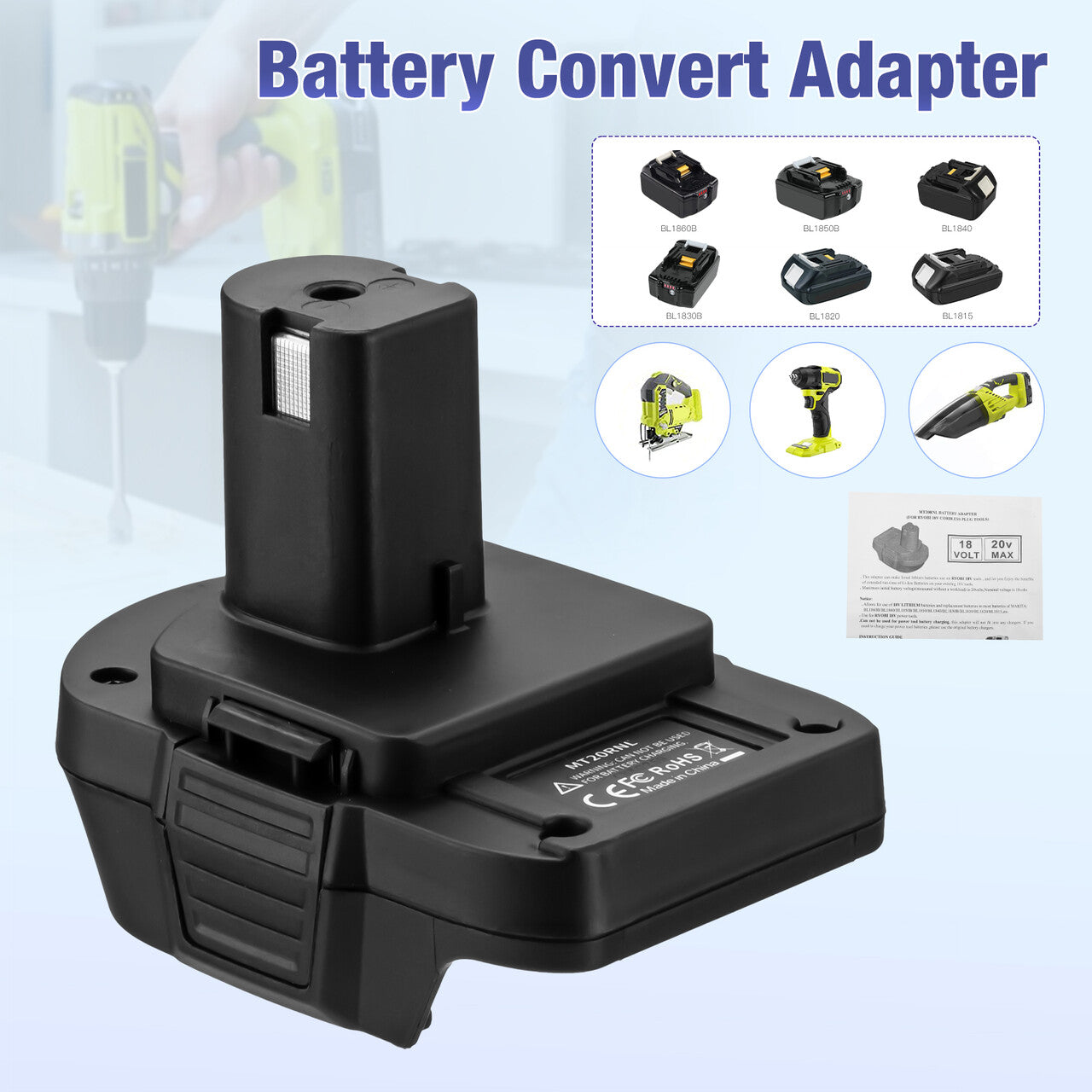 Mt20rnl bateria adaptador para converter makita 18v li-ion bateria para ryobi  18v um + li-ion bateria substituição para ryobi ferramenta uso
