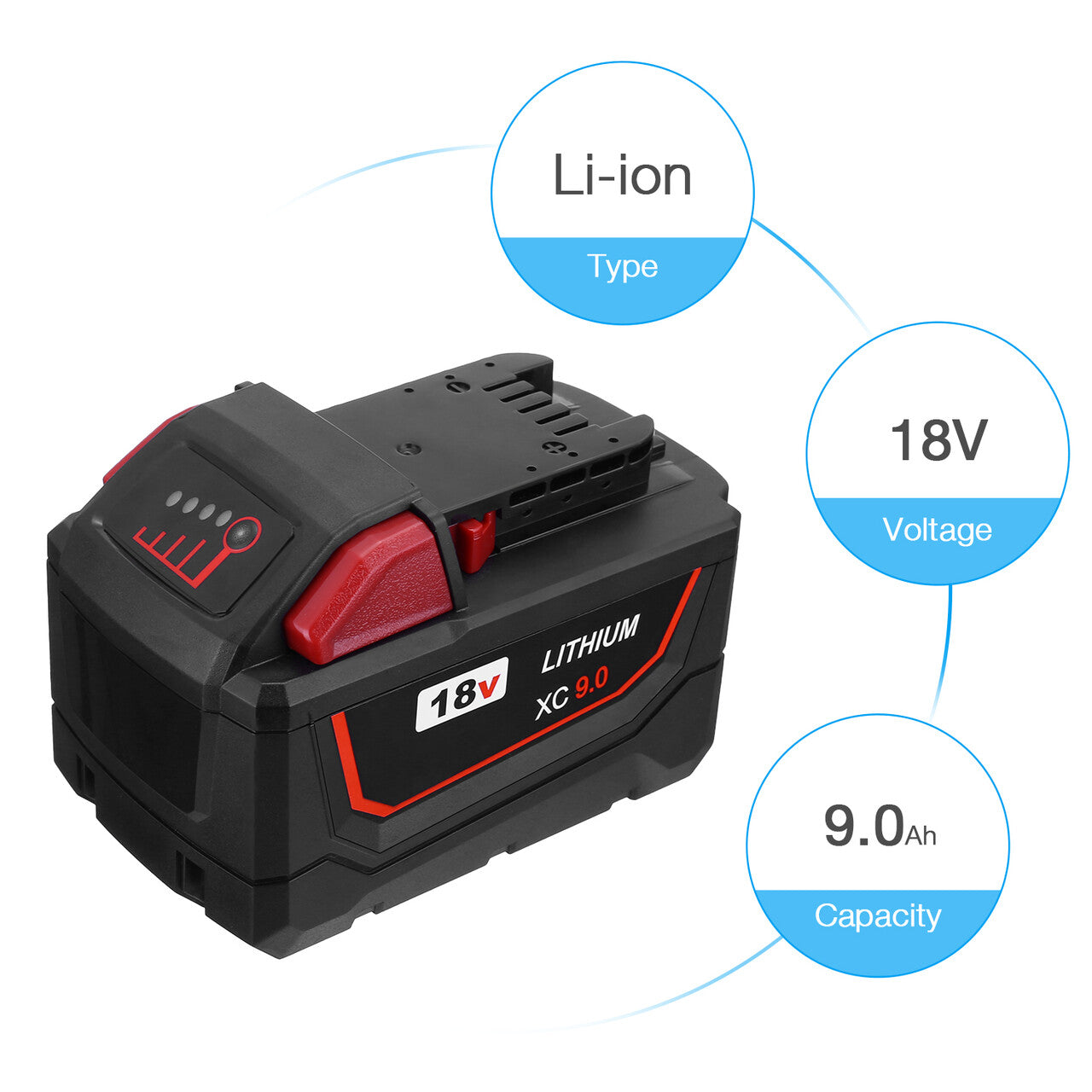 9.0Ah Lithium Replacement Battery For Milwaukee M18 Cordless Power Tools